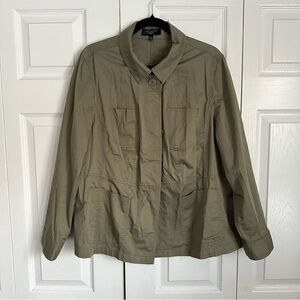 Talbots Jacket Womens 16W Olive Green Utility Cotton Stretch Military Gorpcore